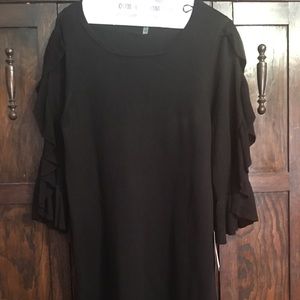 Black sweater dress with ruffle sleeves
